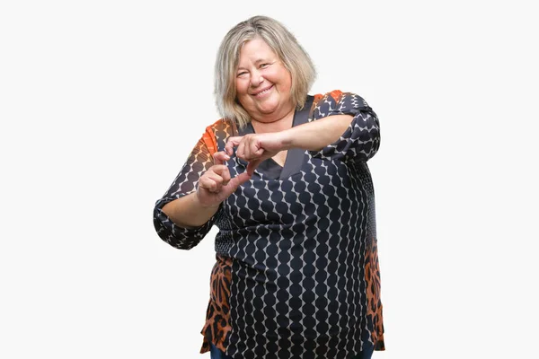 Senior Size Caucasian Woman Isolated Background Smiling Love Showing Heart — Stock Photo, Image
