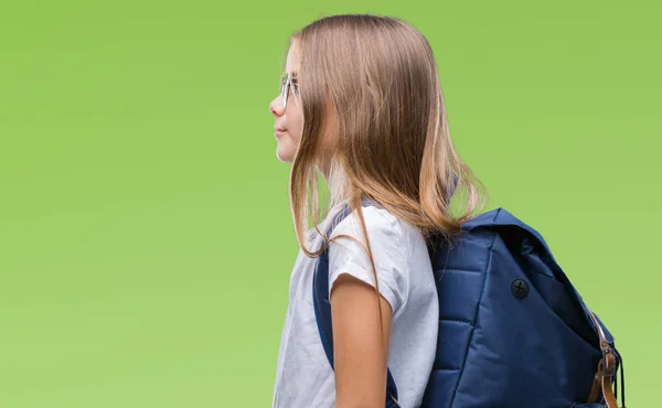 Jovem Menina Estudante Inteligente Bonita Usando Mochila Sobre Fundo Isolado — Fotografia de Stock