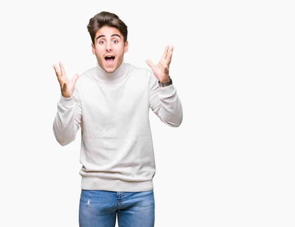 Young Handsome Man Wearing Turtleneck Sweater Isolated Background Celebrating Crazy — Stock Photo, Image
