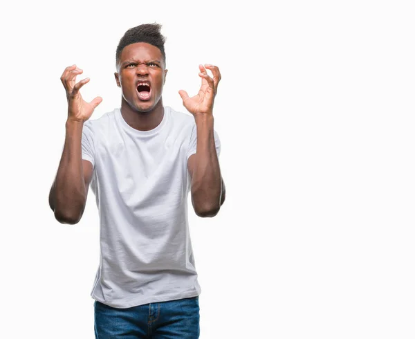 Молодий Афроамериканець Людиною Над Ізольованих Фону Розуму Mad Кричав Кричав — стокове фото