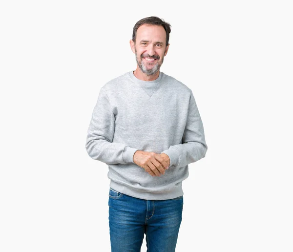 Handsome Middle Age Senior Man Wearing Sweatshirt Isolated Background Hands — Stock Photo, Image