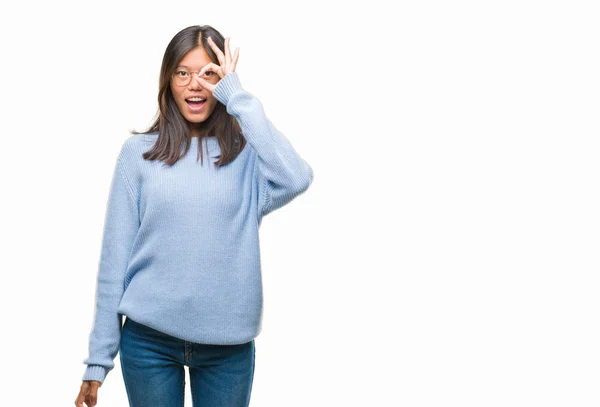 Young Asian Woman Wearing Winter Sweater Isolated Background Doing Gesture — Stock Photo, Image