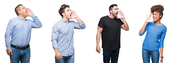 Collage Grupo Jóvenes Personas Mediana Edad Gritando Gritando Fuerte Lado — Foto de Stock