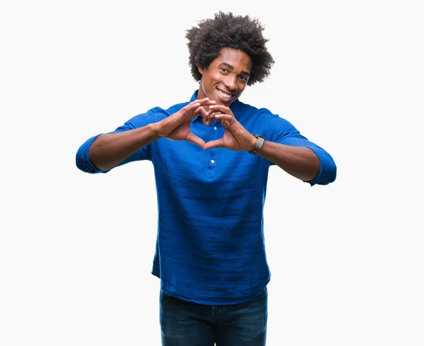 Homem Afro Americano Sobre Fundo Isolado Sorrindo Amor Mostrando Símbolo — Fotografia de Stock