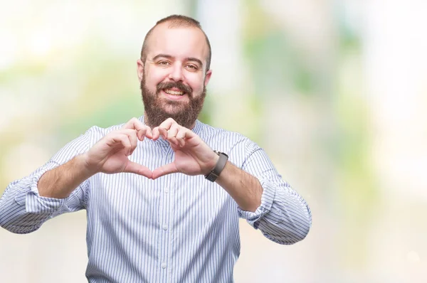 Man Van Jonge Kaukasische Hipster Geïsoleerde Achtergrond Glimlachend Liefde Met — Stockfoto