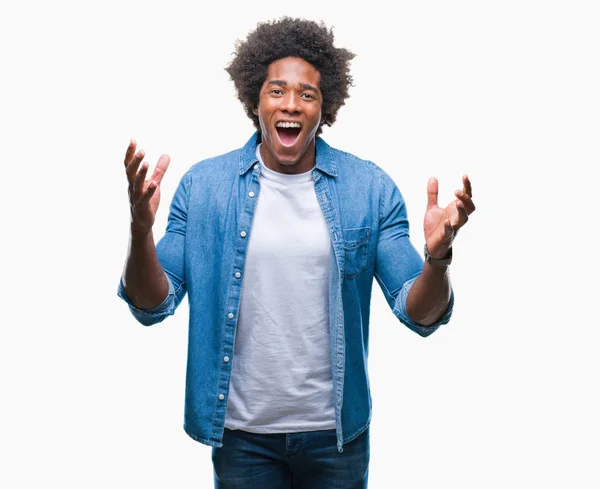 Hombre Afroamericano Sobre Fondo Aislado Celebrando Loco Sorprendido Por Éxito —  Fotos de Stock