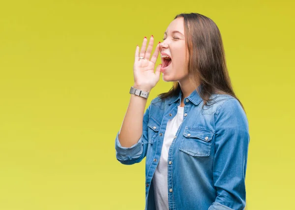 Young Caucasian Beautiful Woman Isolated Background Shouting Screaming Loud Side — Stock Photo, Image