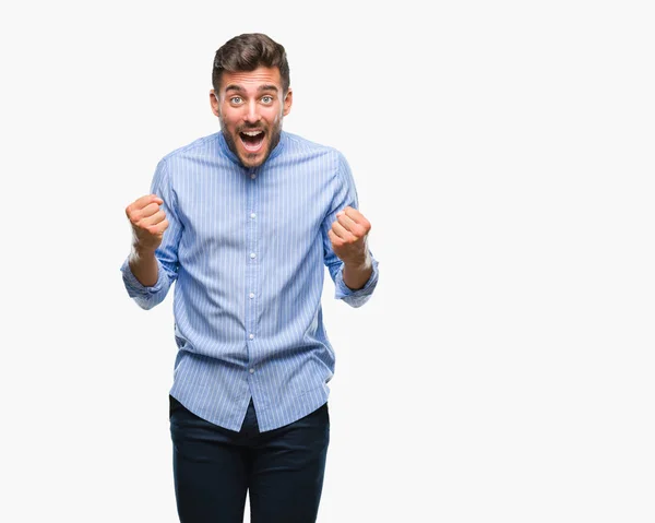 Joven Hombre Guapo Sobre Fondo Aislado Celebrando Sorprendido Sorprendido Por — Foto de Stock