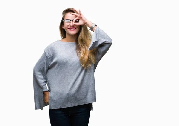 Junge Schöne Blonde Frau Mit Brille Über Isoliertem Hintergrund Tut — Stockfoto