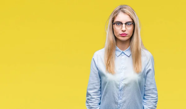 Junge Schöne Blonde Geschäftsfrau Mit Brille Über Isoliertem Hintergrund Und — Stockfoto