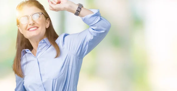 Hermosa Mujer Mediana Edad Madura Negocios Con Gafas Sobre Fondo —  Fotos de Stock