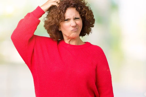Piękny Środkowy Ager Sweter Zima Starszy Kobieta Czerwony Białym Tle — Zdjęcie stockowe