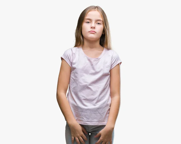 Menina Bonita Jovem Sobre Fundo Isolado Com Expressão Séria Rosto — Fotografia de Stock