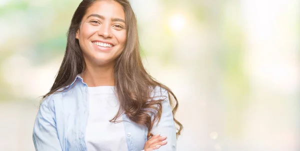 Giovane Bella Araba Donna Sfondo Isolato Volto Felice Sorridente Con — Foto Stock