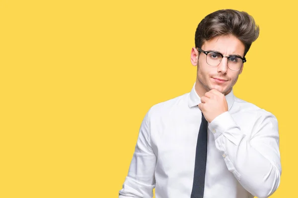 Young Business Man Wearing Glasses Isolated Background Looking Confident Camera — Stock Photo, Image