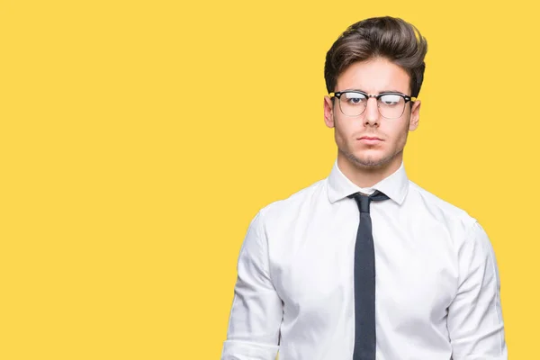 Young Business Man Wearing Glasses Isolated Background Skeptic Nervous Frowning — Stock Photo, Image