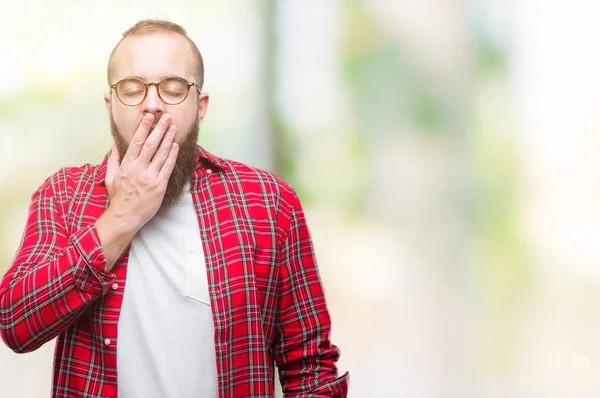 Young Caucasian Hipster Man Wearing Glasses Isolated Background Bored Yawning — Stock Photo, Image