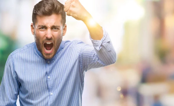 Young Handsome Man Isolated Background Angry Mad Raising Fist Frustrated — Stock Photo, Image