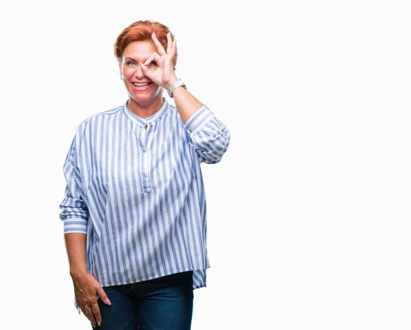 Atrractive Senior Caucasian Redhead Woman Isolated Background Doing Gesture Hand — Stock Photo, Image