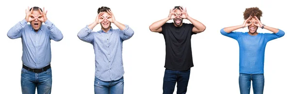 Collage Van Groep Van Jonge Middelbare Leeftijd Mensen Doen Gebaar — Stockfoto