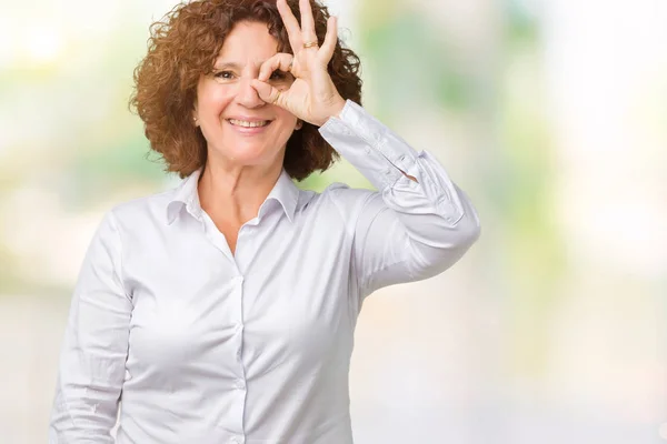 Mooie Midden Ager Senior Businees Vrouw Geïsoleerde Achtergrond Doen Gebaar — Stockfoto