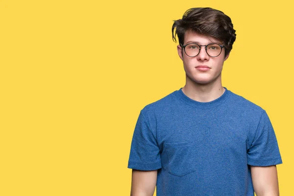 Young Handsome Man Wearing Glasses Isolated Background Serious Expression Face — Stock Photo, Image