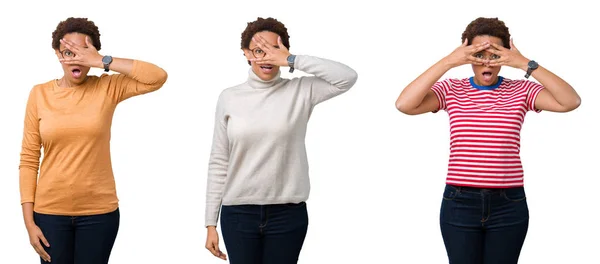 Joven Mujer Afroamericana Con Cabello Afro Con Gafas Asomándose Shock —  Fotos de Stock
