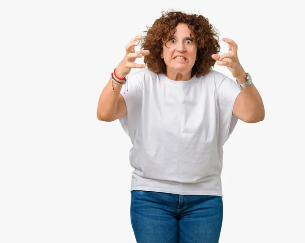 Bela Médio Ager Sênior Mulher Vestindo Branco Shirt Sobre Isolado — Fotografia de Stock