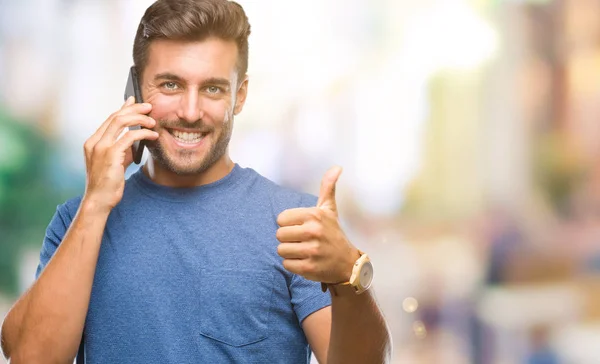 Young Handsome Man Talking Smartphone Isolated Background Happy Big Smile — Stock Photo, Image