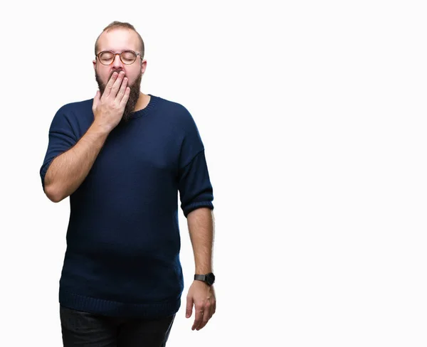 Junger Kaukasischer Hipster Mann Mit Sonnenbrille Über Isoliertem Hintergrund Gelangweilt — Stockfoto