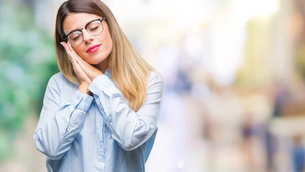 Young Beautiful Business Woman Wearing Glasses Isolated Background Sleeping Tired — Stock Photo, Image