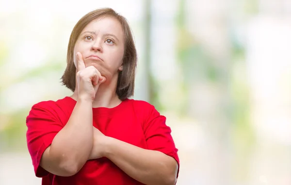 Giovane Donna Adulta Con Sindrome Sfondo Isolato Con Mano Sul — Foto Stock