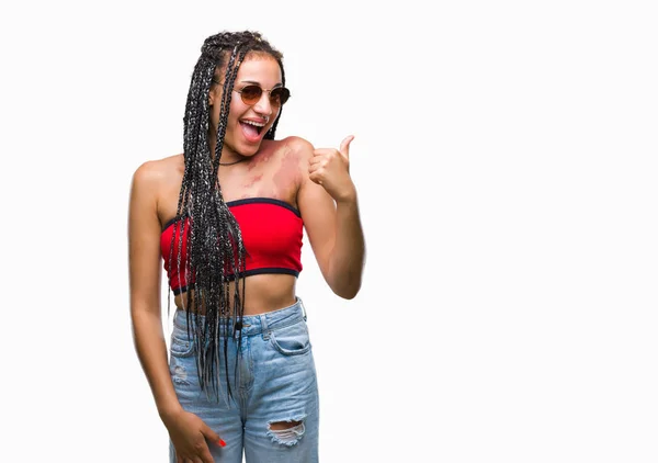 Cabelo Trançado Jovem Afro Americano Com Marca Nascimento Vestindo Óculos — Fotografia de Stock