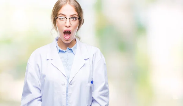 Beautiful Young Blonde Doctor Woman Wearing White Coat Isolated Background — Stock Photo, Image