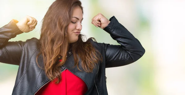 Mulher Bonita Size Jovem Vestindo Uma Jaqueta Couro Moda Sobre — Fotografia de Stock