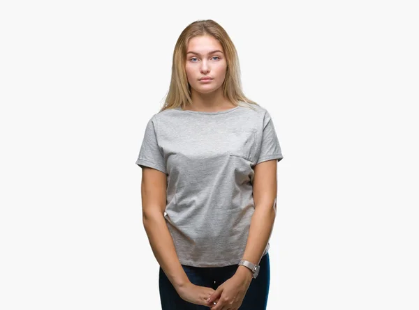 Young Caucasian Woman Isolated Background Serious Expression Face Simple Natural — Stock Photo, Image