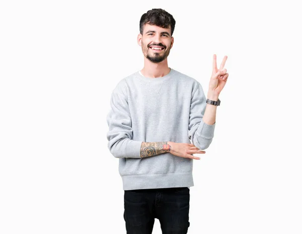 Jovem Homem Bonito Vestindo Camisola Sobre Fundo Isolado Sorrindo Com — Fotografia de Stock
