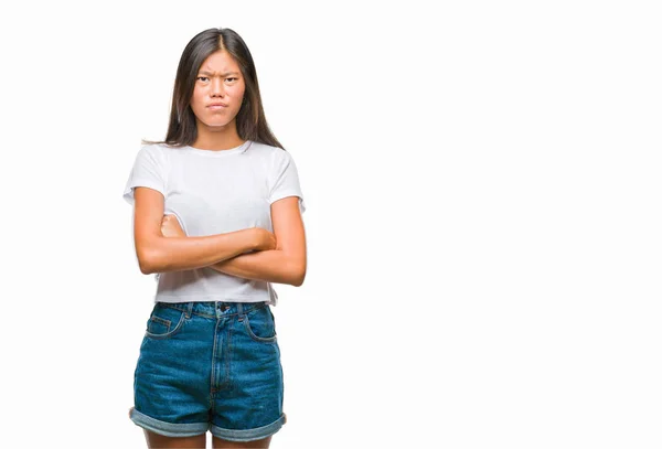 Mujer Asiática Joven Sobre Fondo Aislado Escéptico Nervioso Desaprobando Expresión — Foto de Stock