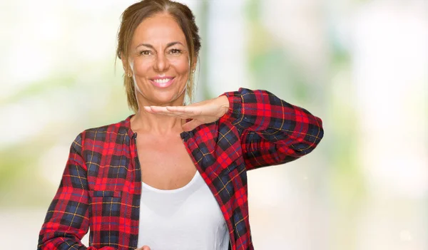 Middle Age Adult Woman Wearing Casual Jacket Isolated Background Gesturing — Stock Photo, Image