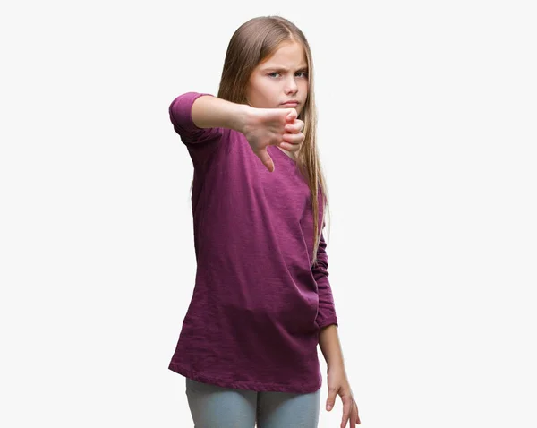 Menina Bonita Jovem Sobre Fundo Isolado Olhando Infeliz Irritado Mostrando — Fotografia de Stock