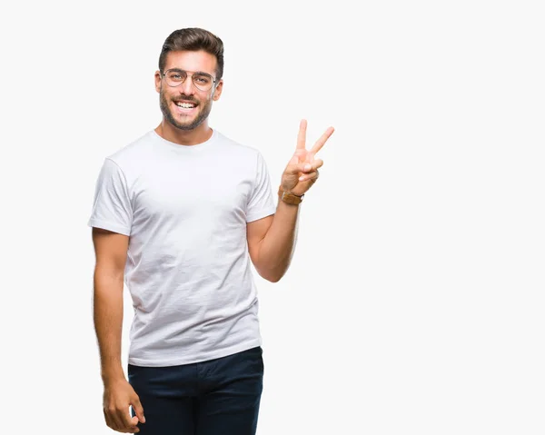 Young Handsome Man Wearing Glasses Isolated Background Smiling Happy Face — Stock Photo, Image