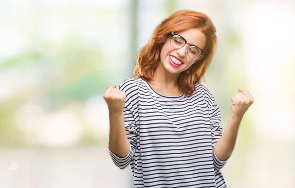 Young Beautiful Woman Isolated Background Wearing Glasses Very Happy Excited — Stock Photo, Image