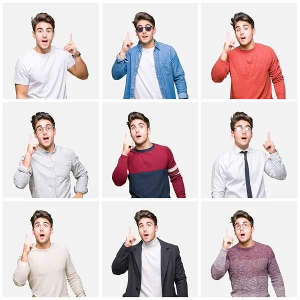Collage Young Handsome Business Man Isolated Background Pointing Finger Successful — Stock Photo, Image