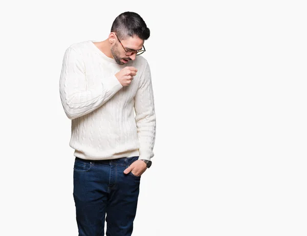Young Handsome Man Wearing Glasses Isolated Background Feeling Unwell Coughing — Stock Photo, Image