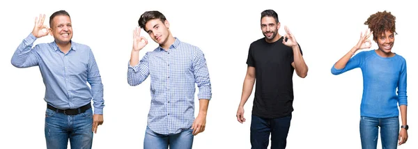 Collage Gruppo Giovani Mezza Età Persone Sorridenti Positivo Facendo Segno — Foto Stock