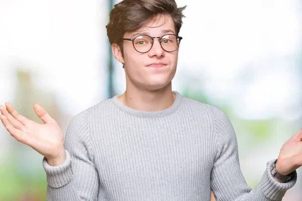 Young Handsome Man Wearing Glasses Isolated Background Clueless Confused Expression — Stock Photo, Image