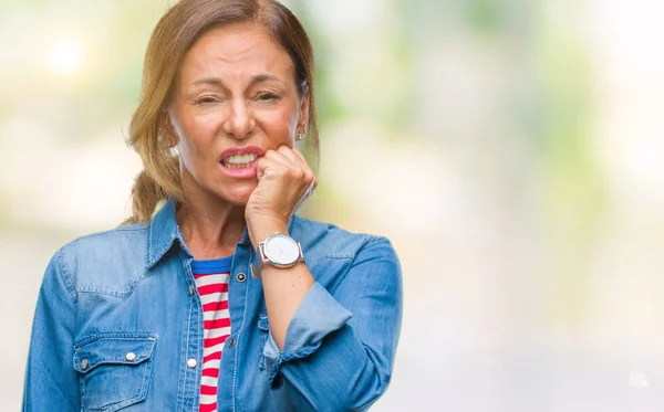 Ältere Hispanische Frau Mittleren Alters Mit Isoliertem Hintergrund Die Gestresst — Stockfoto