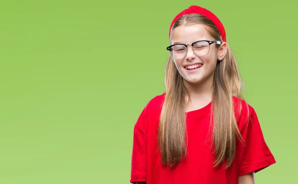 Joven Hermosa Chica Con Gafas Sobre Fondo Aislado Guiño Mirando —  Fotos de Stock