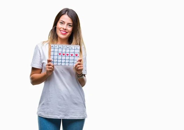 Jovem Mulher Bonita Segurando Calendário Menstruação Sobre Fundo Isolado Com — Fotografia de Stock