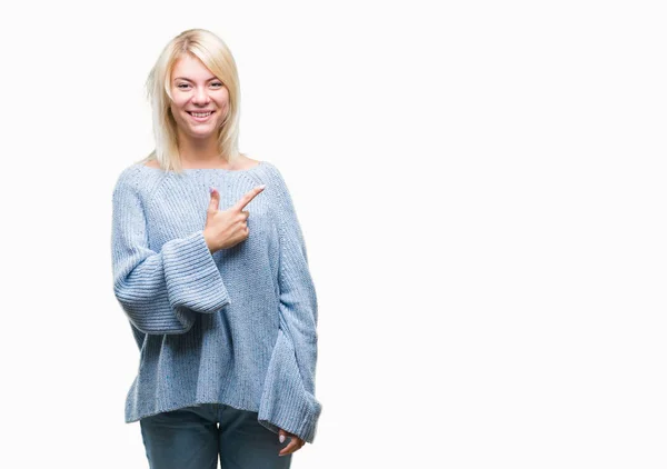 Giovane Bella Donna Bionda Che Indossa Maglione Invernale Sfondo Isolato — Foto Stock